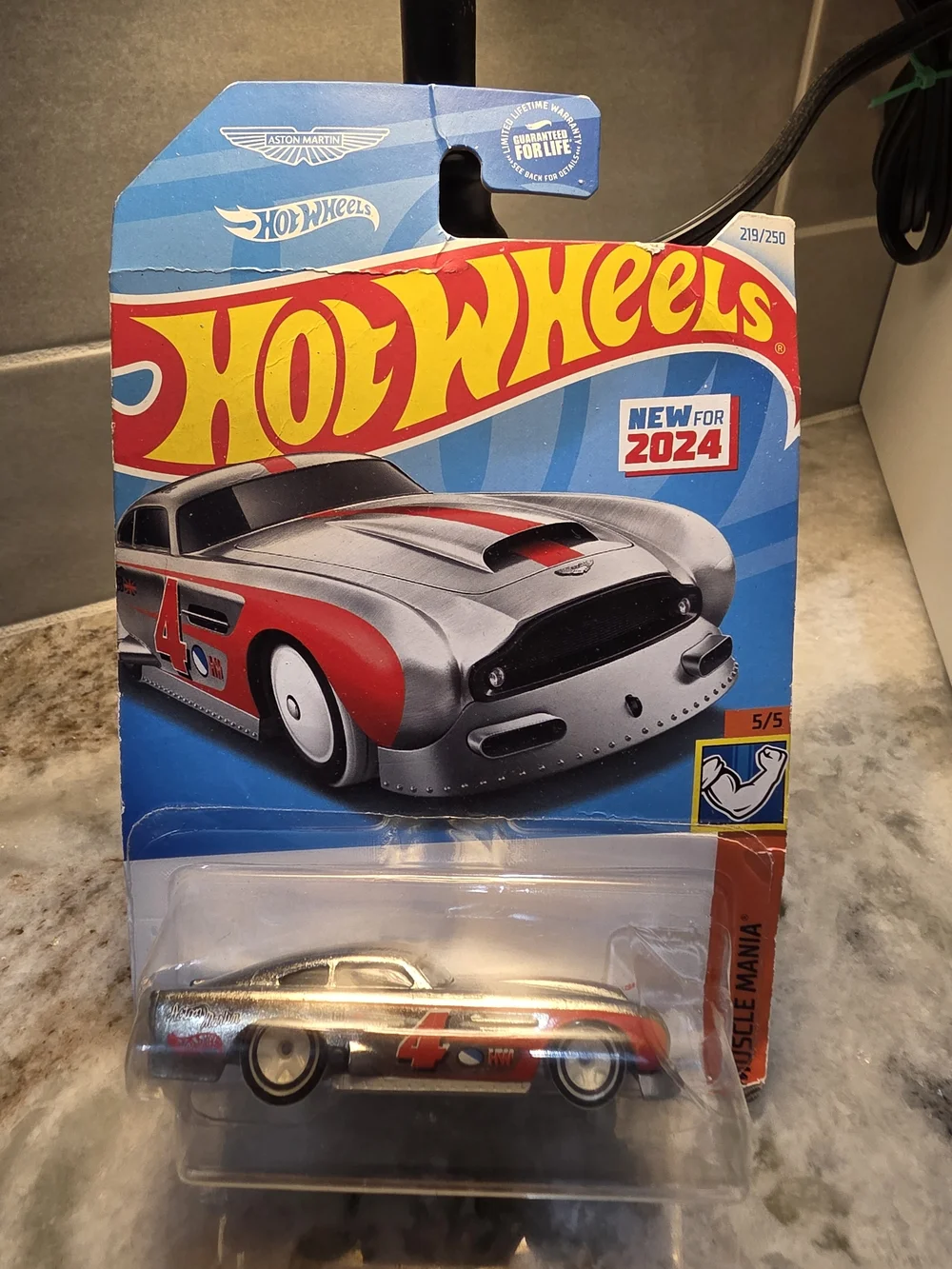 Hot Wheels Silver & Red Aston Martin Style Race Car - Kids Vehicle Toy